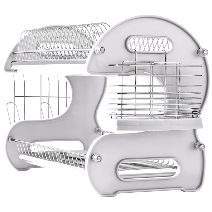 Space-Saving 2-Tier Dish Drying Rack with Utensil Holder, , large