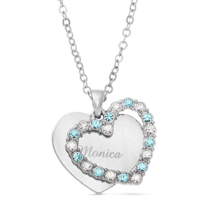 Name/Birthstone Double Heart Pendant, , large