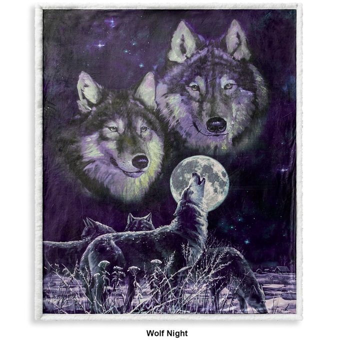 Wolf Night Novelty Sherpa Throw, , large