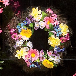LED Daisy &amp; Butterfly Wreath, , large
