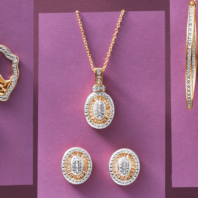 Diamond-Accented Oval Necklace & Earring Set, , large