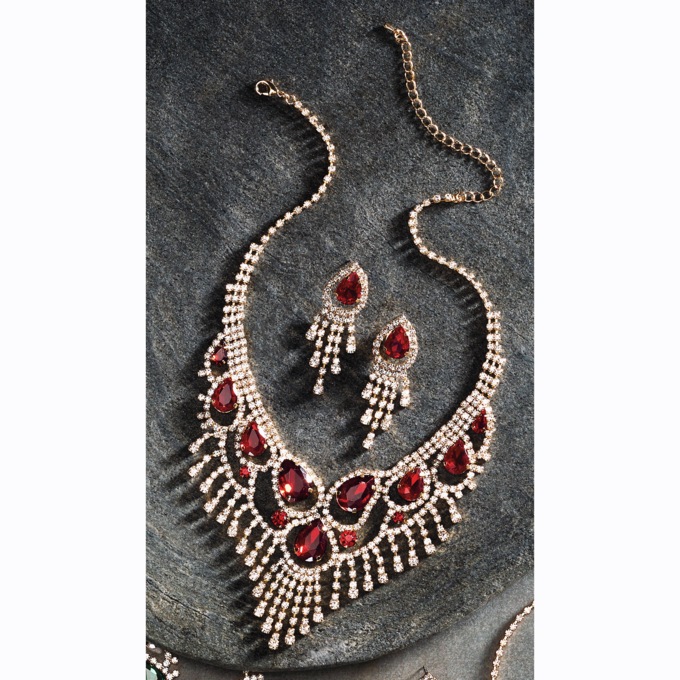 Crystal/Fringe Color Necklace & Earring Set, , large