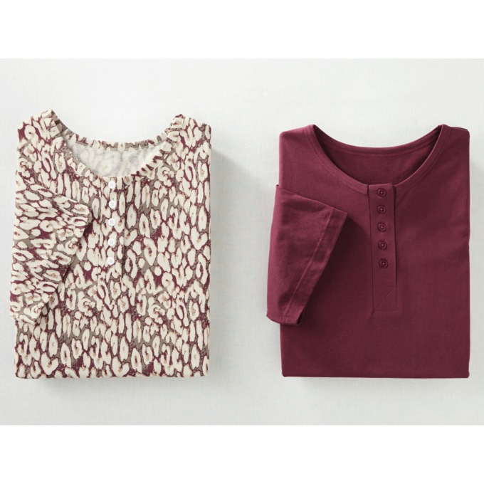 2-Pack Cotton Knit Henley Nightshirts for Women, , large