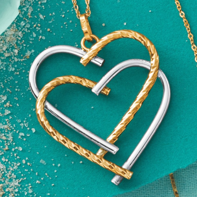 10K Gold Double Heart Two-Tone Pendant, , large