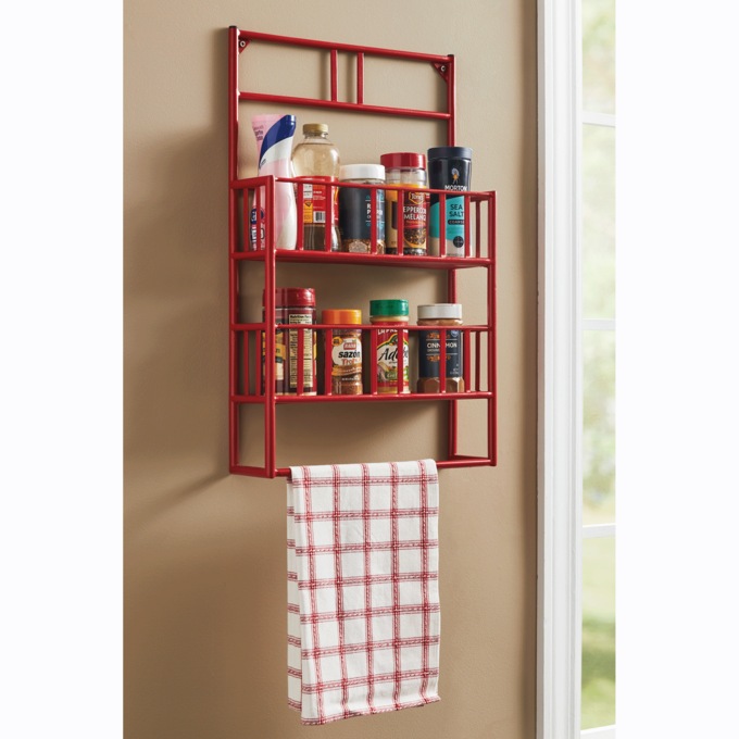 Romann Spice Rack with Towel Bar, Red, large
