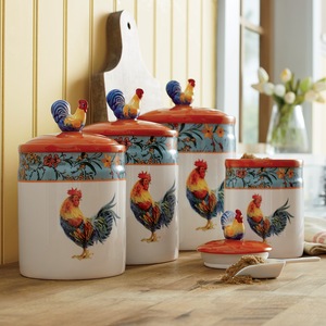 4-Piece Garden Rooster Canister Set, , large
