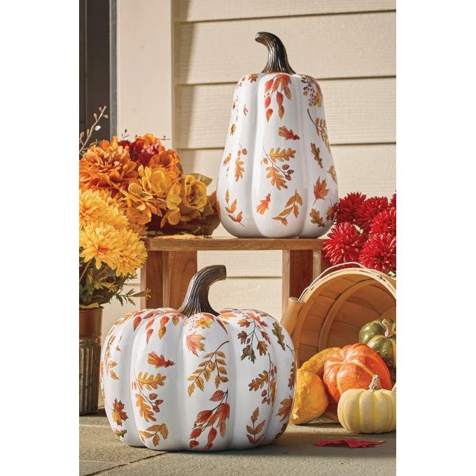 Set of 2 Outdoor Fall Leaves Pumpkin, Multi, large