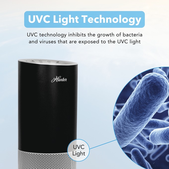 Hunter HP450 HEPA/UVC Tower Air Purifier, Black, large