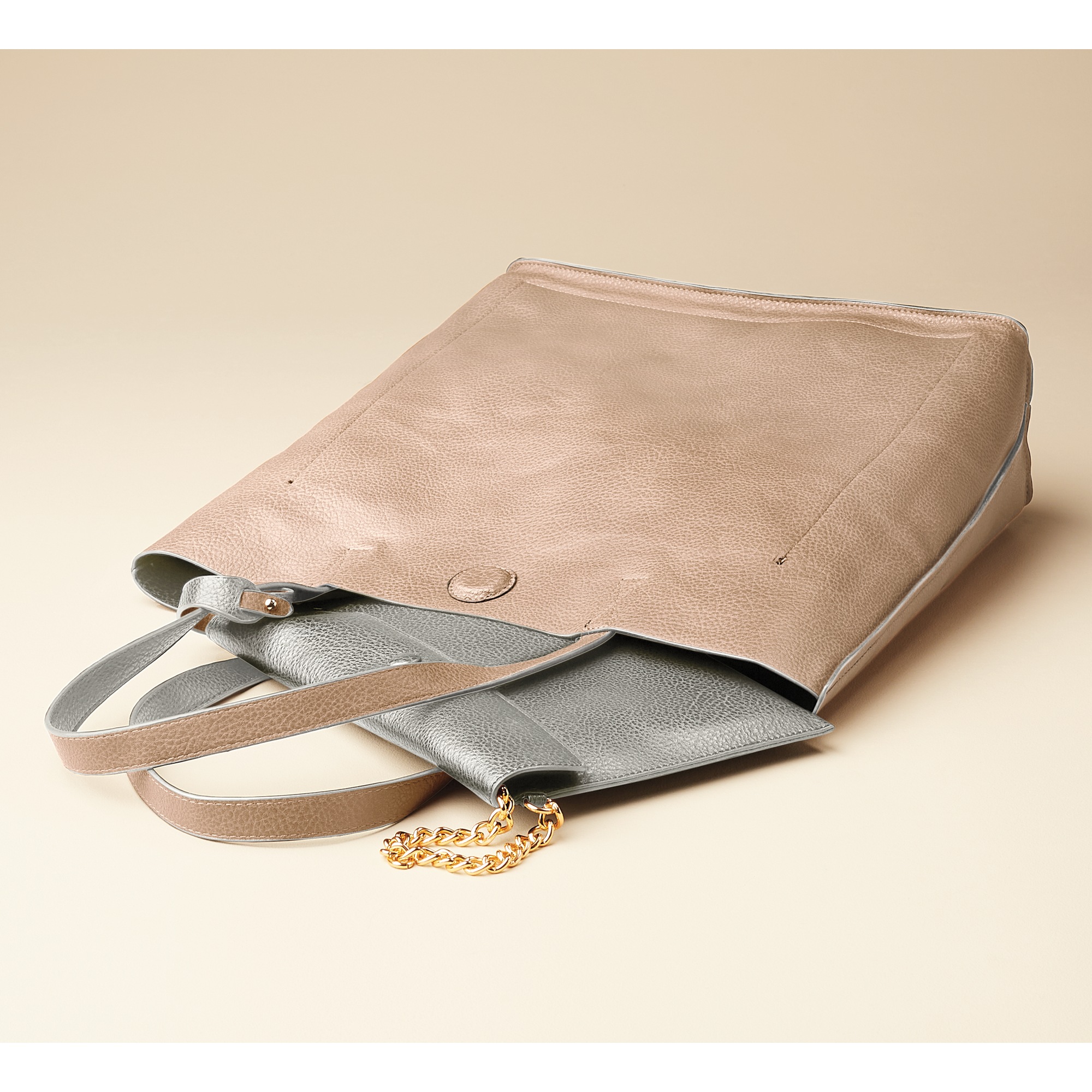 Personalized 2-piece Reversible Tote Set, Gray Taupe, large