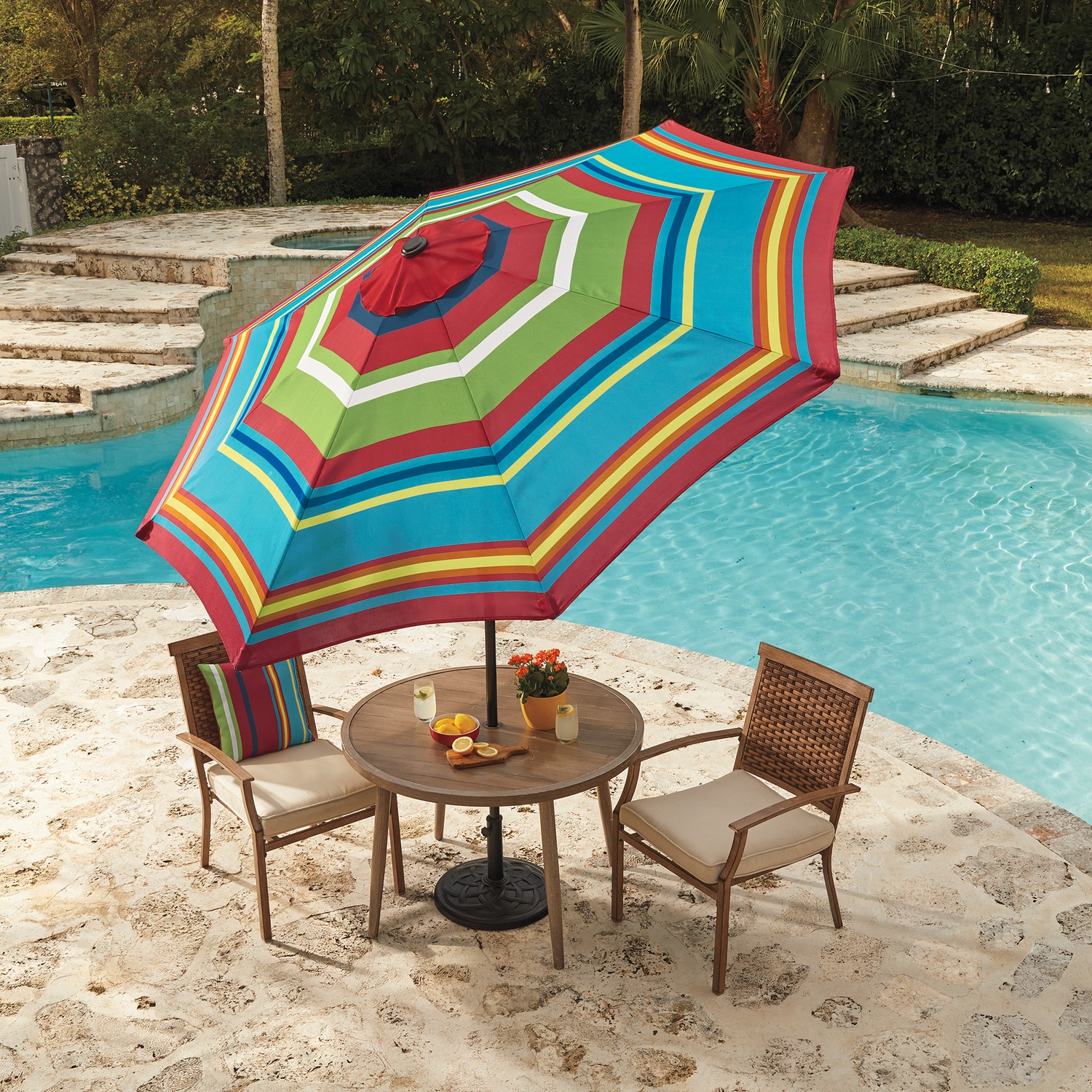 ann and hope patio dining set with led light umbrella Patio Dining Sets With Orange LED Umbrella with Base Patio Furniture at  Lowes.com
