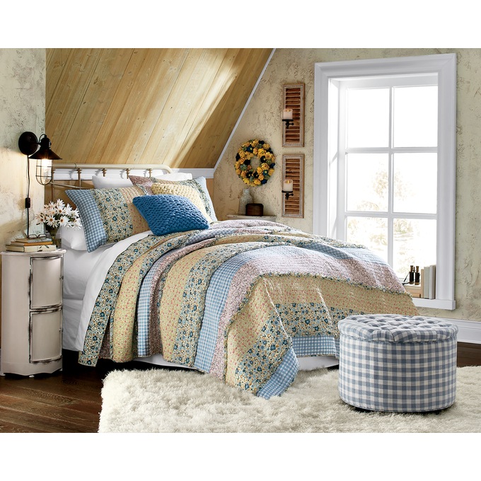Check Storage Ottoman, Blue, large