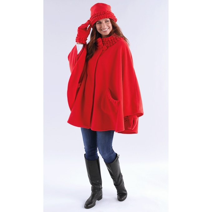 Fleece Ruffle-Trim Cape, , large