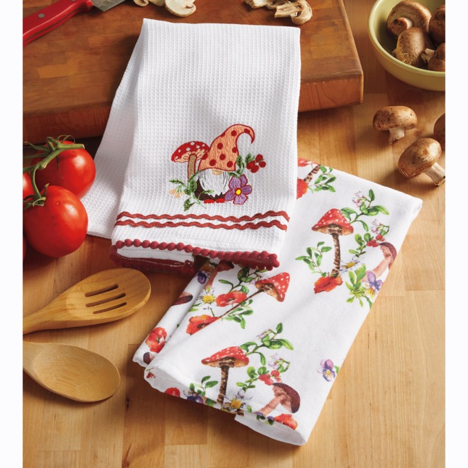 Set of 2 Mushroom Kitchen Towels, , large