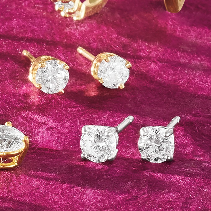 Sterling Lab-Created Diamond Round Solitaire Post Earrings, , large