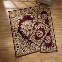 4-Piece Plush Floral Kirman Rug Set with Runner and Mats, , large