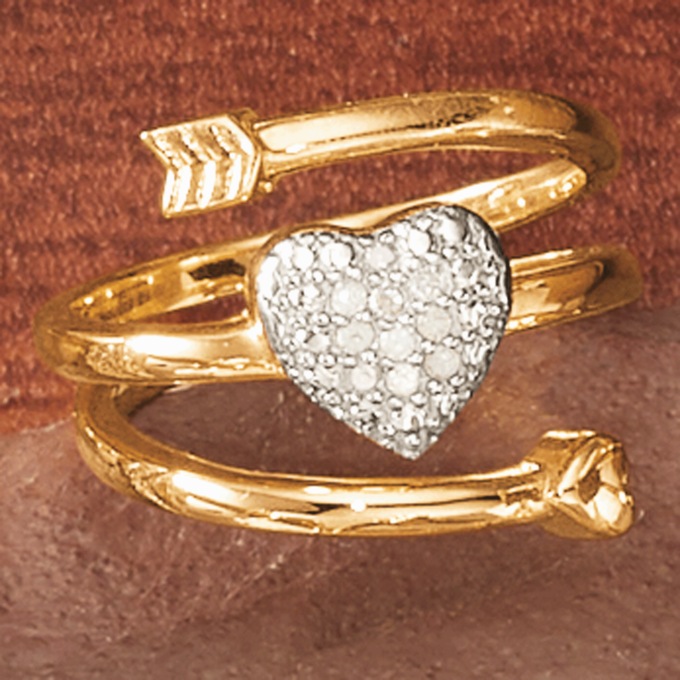 Diamond Heart Arrow Ring, , large