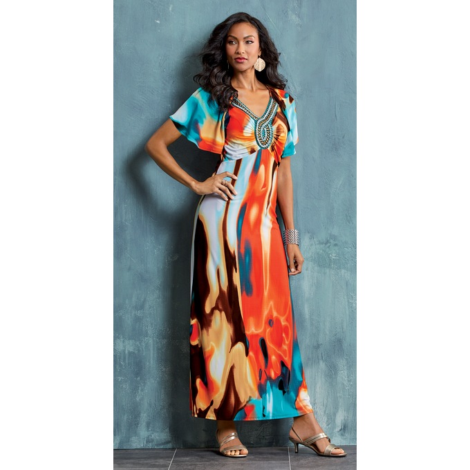 Southwest Beaded Maxi Dress, , large