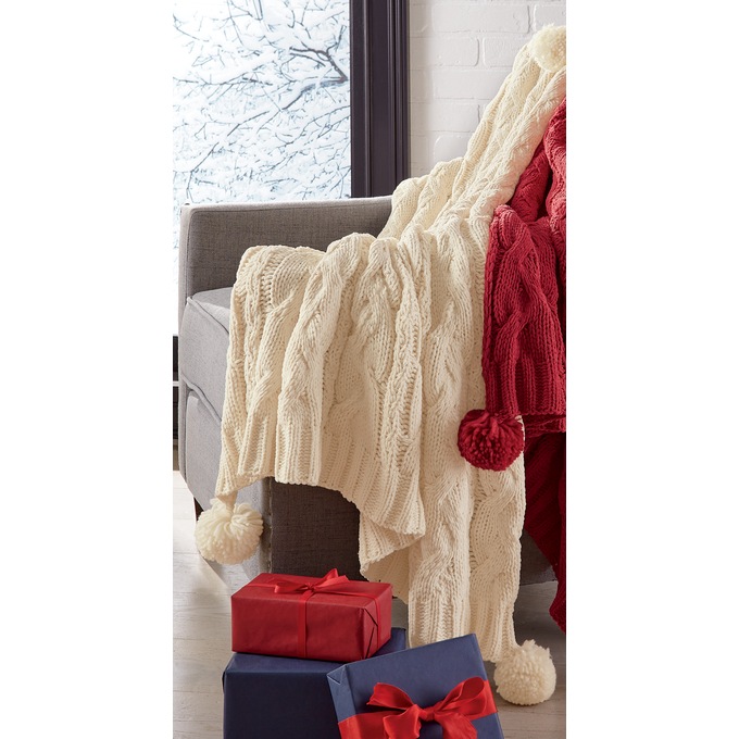 Cable Knit Chenille Throw, , large