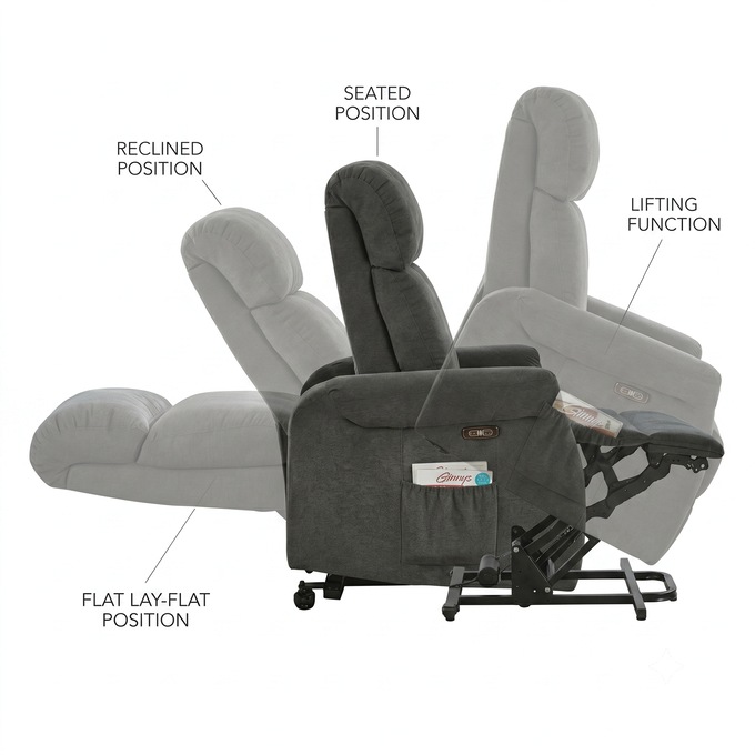 Lay-Flat Powered Lift Recliner, Charcoal, large