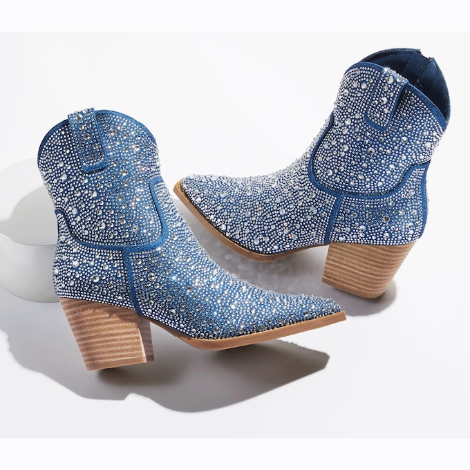 Denim Rhinestone Bootie, , large