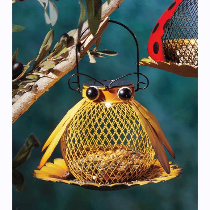 Solar Light Bird Feeder, Yellow, large