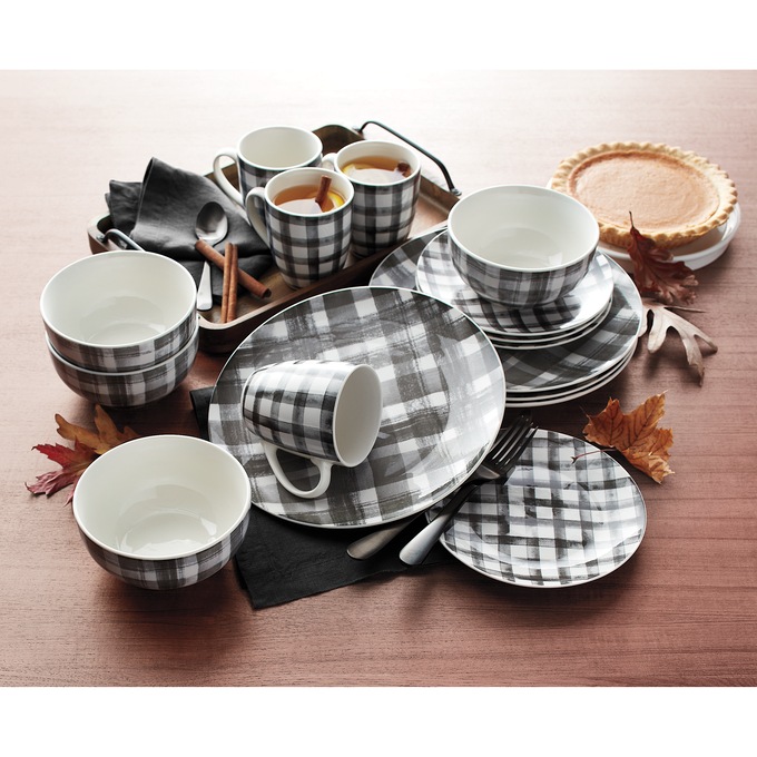 16-Piece Black & White Checkered Dinnerware Set, , large