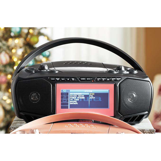 Aiwa Portable 7" Screen DVD Boom Box with Bluetooth, Black, large