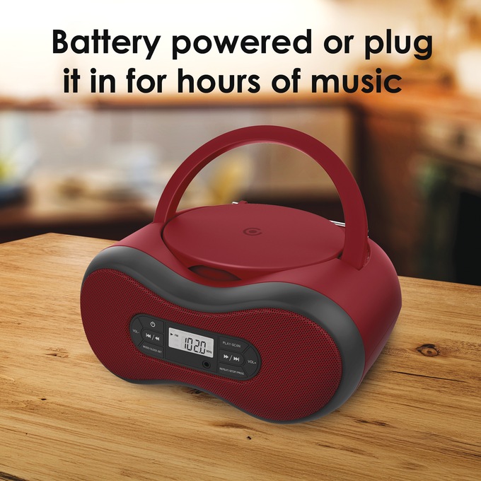 Core Innovations Portable CD Boom Box with Bluetooth, Ruby, large