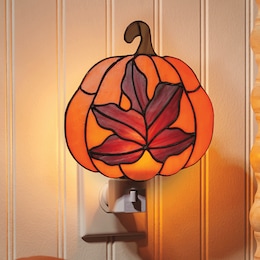 Stained Glass Maple Leaf Pumpkin Night-Light, , large