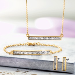 Diamond-Accented Horizontal Bar Pendant, Bracelet &amp; Earring Set, , large