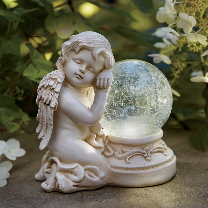 Resting Angel Solar Statue, , large
