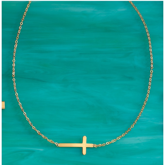 10K Gold Horizontal Cross Necklace, , large