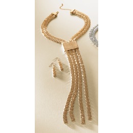 Fringe Drop Necklace and Earring Set, , large