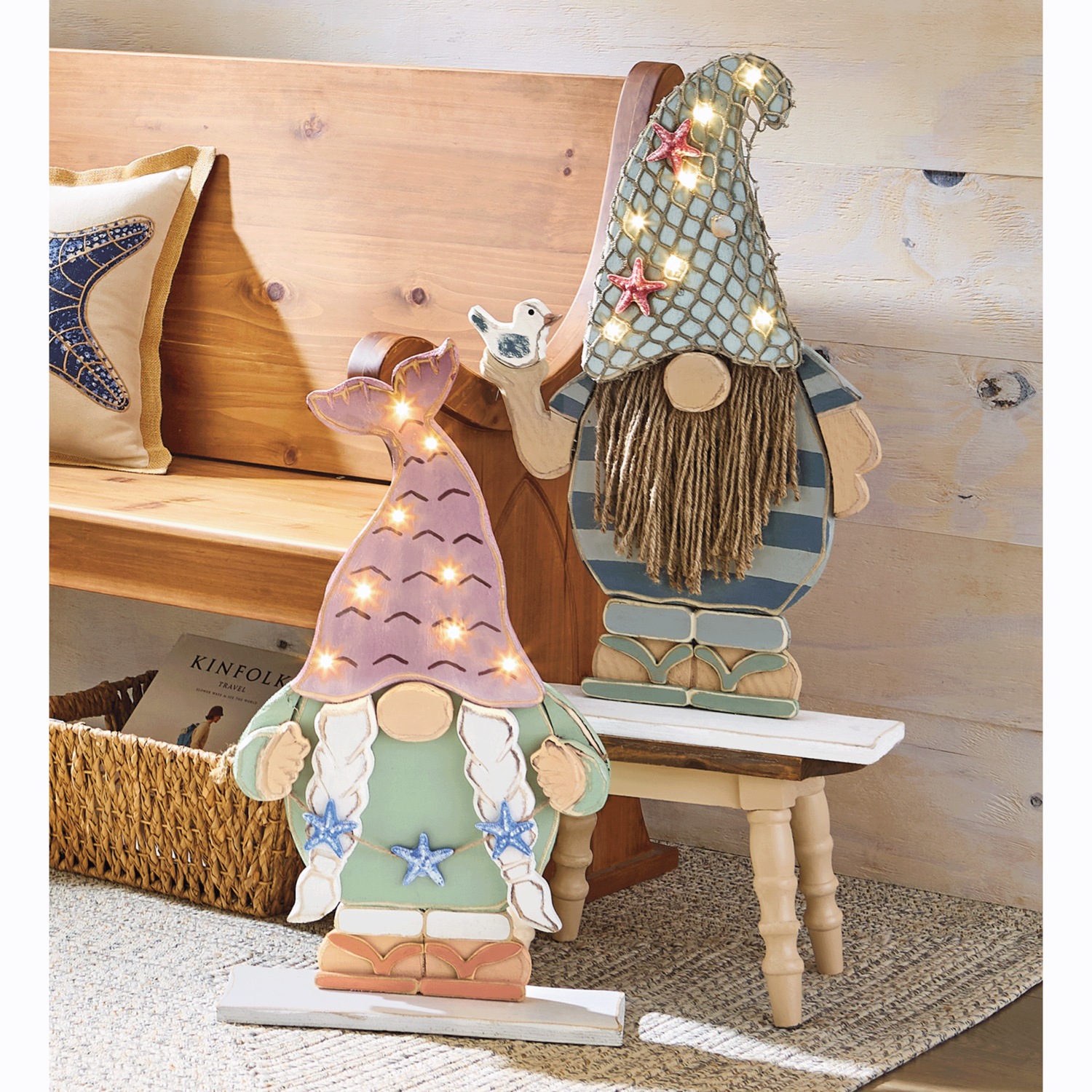 Chunky Wood Lit Coastal Gnome | Seventh Avenue