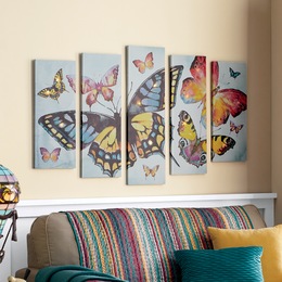 5-Piece Lit Butterfly Wall Art, , large