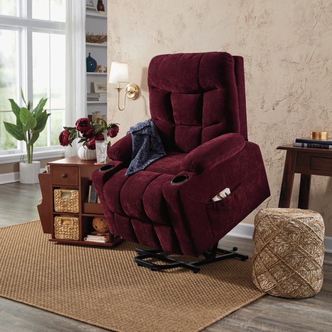 Colton Lift Recliner with Heat & Massage, Burgundy, large