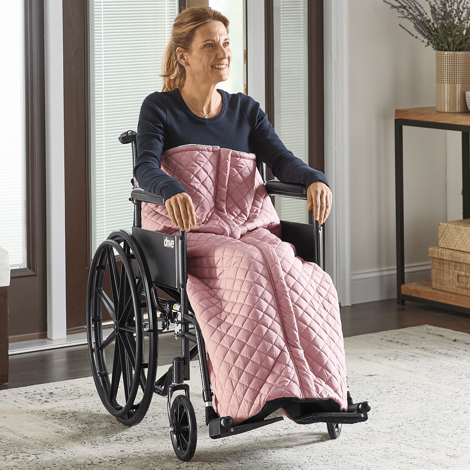 Zip Full Cover Wheelchair Blanket, Dusty Rose, large