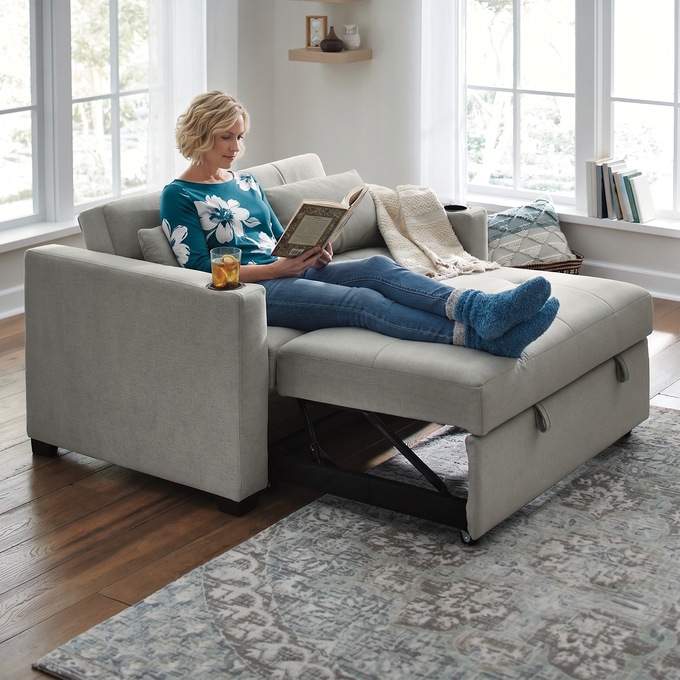 Convertible Loveseat with USB and Cupholders, Gray, large