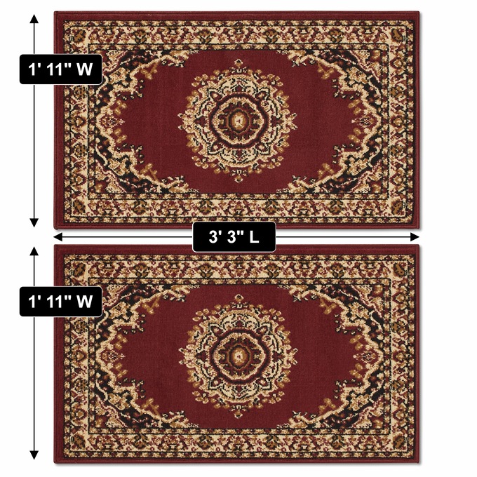 4-Piece Plush Floral Kirman Rug Set with Runner and Mats, , large