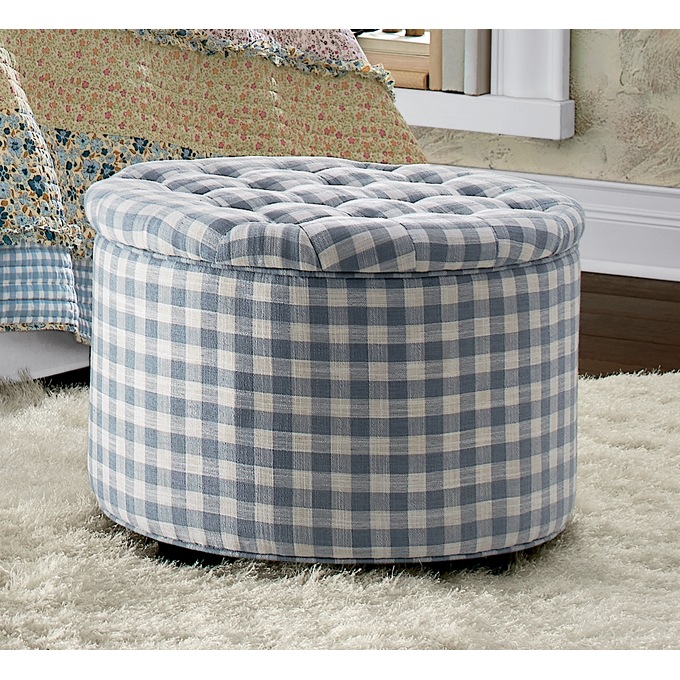 Check Storage Ottoman, Blue, large