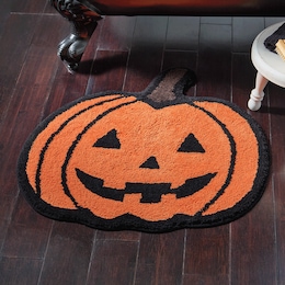Jack-O'-Lantern Shaped Cotton Bath Mat with Nonslip Back, , large