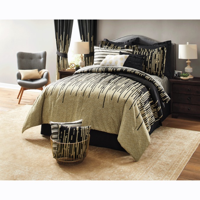 Gilda Comforter Set with Curtains, 30 Pieces, Gold, large