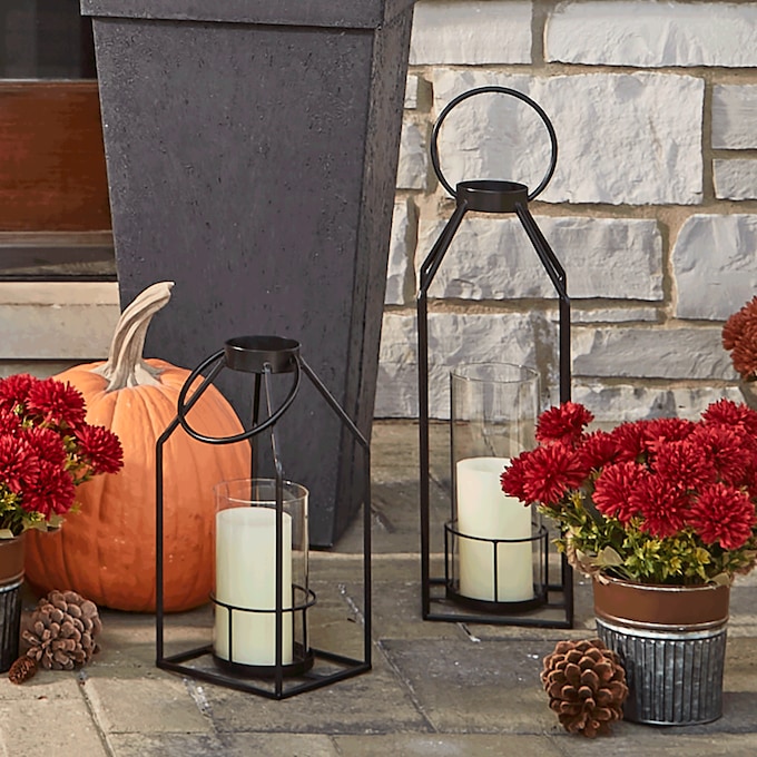 Set of 2 Black Lantern Candleholders, , large