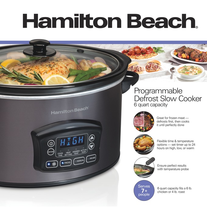 Hamilton Beach 6-Quart Programmable Defrost Slow Cooker, , large