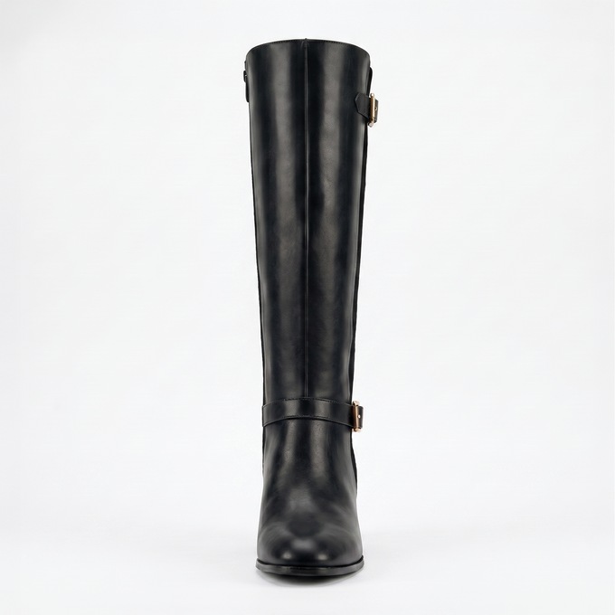 2-Buckle Faux-Leather Riding Boot, , large