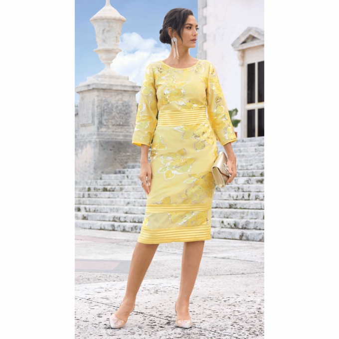 Elenora Jacquard Organza Dress with Satin Details, , large
