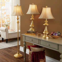 3-Piece Traditional Gold Lamp Set, , large