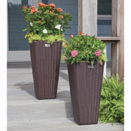 Set of 2 Faux-Wicker Planters, , large