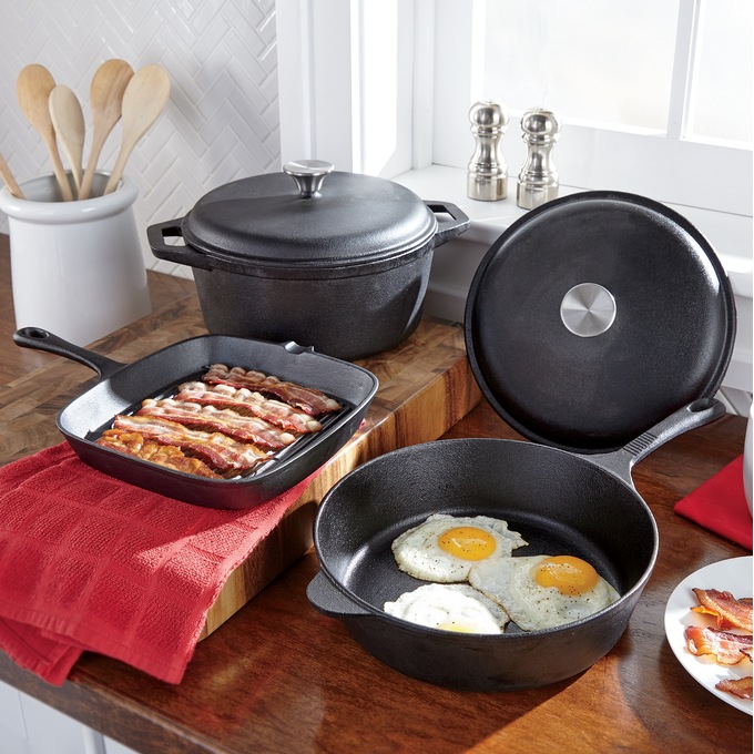 Lodge 5-Piece Pre-Seasoned Cast-Iron Cookware Set, Black