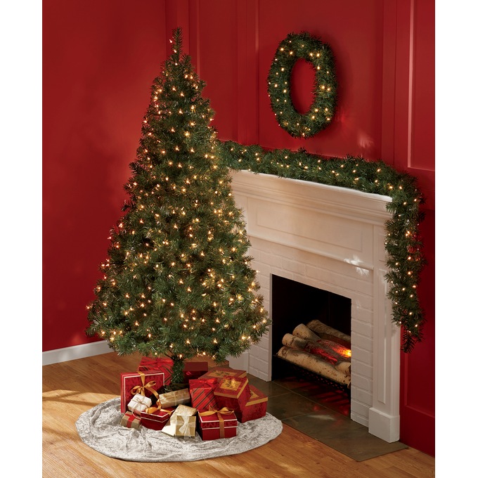 Pre-Lit Christmas Tree, Wreath & Garland Set, 3 Pieces, , large